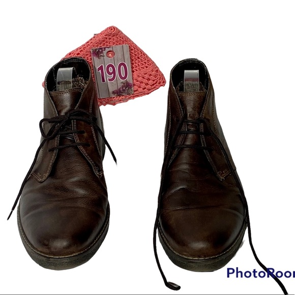 Brown Leather Upper Laceup Ankle Boots 